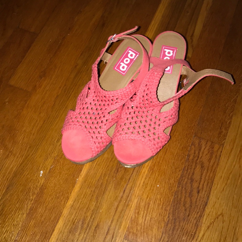 Coral pink wedge heels